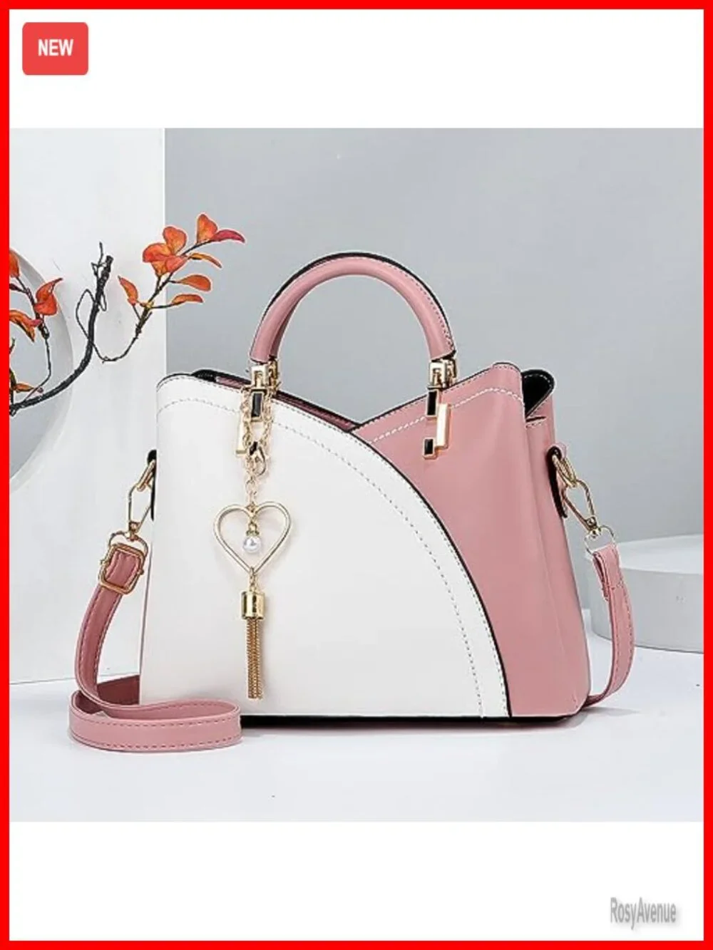Small Faux Leather Crossbody Bag with Metal Pendant Lightweight Shoulder Satchel
